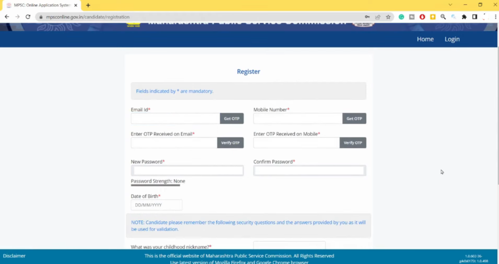 MPSC Registration Page RTO Times